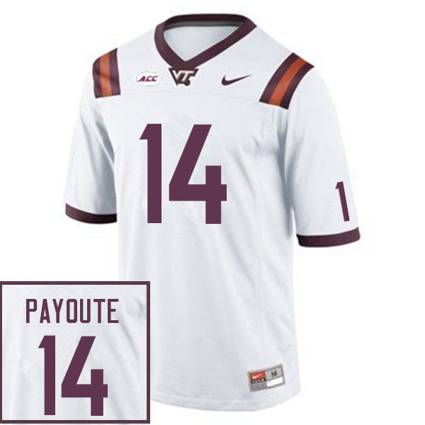 Men #14 Jaden Payoute Virginia Tech Hokies College Football Jerseys Sale-White